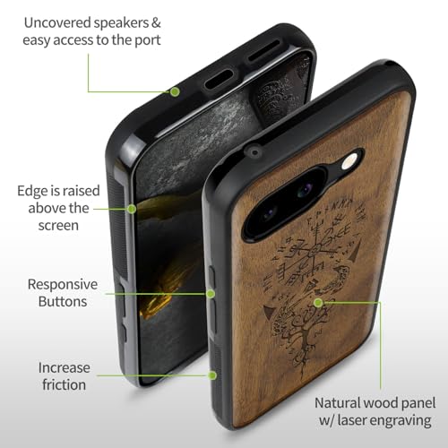 Coque bois Pixel 9a Carveit en noyer véritable gravé style viking - 6