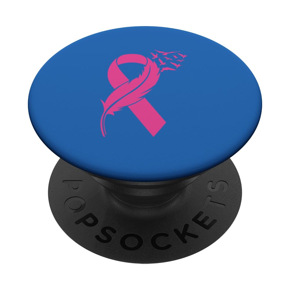 Ribbon Breast Cancer Tee Graphic PopSockets Swappable PopGrip, Black