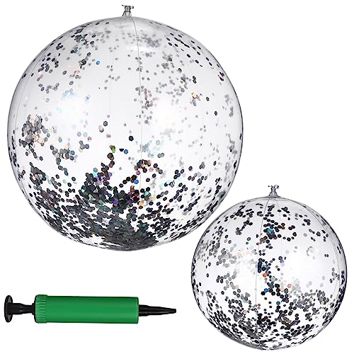 Abaodam 2 Pcs Glitter Confetti Beach Balls Inflatable Pool for Summer Parties Vacations and Beach Play Includes Pump