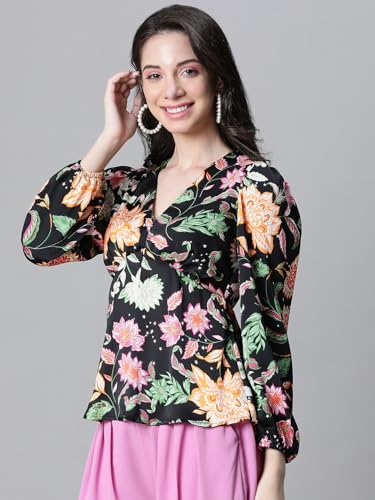 Image of oxolloxo Women Floral Print V-Neck Long Sleeve Top