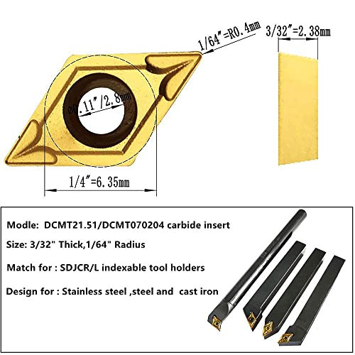 Image of 50pcs DCMT21.51 DCMT070204 Carbide Inserts Lathe Turning Inserts Turning Tool Multilayer Coated CNC Lathe Inserts for SDJCR Lathe Turning Tool Holder Replacement Insert