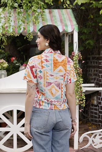 Image of Zilcon Women's Cotton Printedshort Tops for Woman Half Sleeve Hawaiian Top Club Party Disco T-Shirt for Women Stylish, Festival wear, Tops