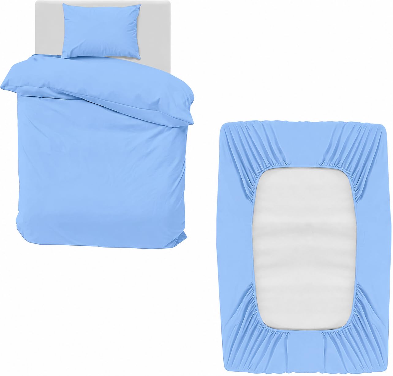 MOONLIGHT20015 Single Bedding Set 3 Piece Duvet Cover Fitted Sheet with Pillow case Soft Brushed Microfiber Duvet Cover sets Light Blue โ image 1