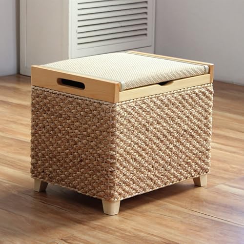 Rattan-Hocker mit Fußstütze, rechteckig, Aufbewahrungsbank mit...
