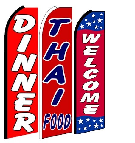 OnPoint Wares dinner, thai food,Welcome King Feather Flag Sign- Pack of 3 (Hardware Not Included)
