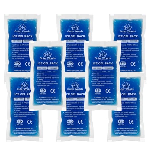 Image of Reusable Ice Gel Packs for Cooler Bags, Breast Milk & Pain Relief - Non-Toxic Leak-Proof Cold Gel Pads for Picnic, Travel, Vaccine, Insulin, Food & Drinks - Hard Freeze Long Lasting Blue