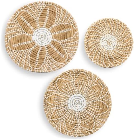 Unna Boho Wall Decor – Set of 3 Natural Seagrass Woven Basket Plates with Durable Hangers, Unique Home Decor, Woven Wall Decor, Hanging Wall Basket Decor, Wall Decor for Bedroom, Unique Wall Art Unna Boho Wall Decor – Set of 3 Natural Seagrass Woven Basket Plates with Durable Hangers, Unique Home Decor, Woven Wall Decor, Hanging Wall Basket Decor, Wall Decor for Bedroom, Unique Wall Art