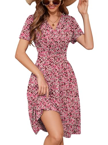 Image of Heymoments Womens Summer Short Sleeve Casual Dresses V-Neck Beach Dress with Pockets S-2XL