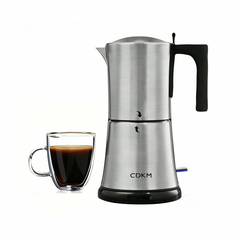Espressokocher Elektrisch, Edelstahl Moka pot, One-Touch, 3-6 Tassen | Automatische Mokka-Kaffeemaschine, italienische Espressomaschine, Automatische Abschaltung, 340 ml Espressomaschine