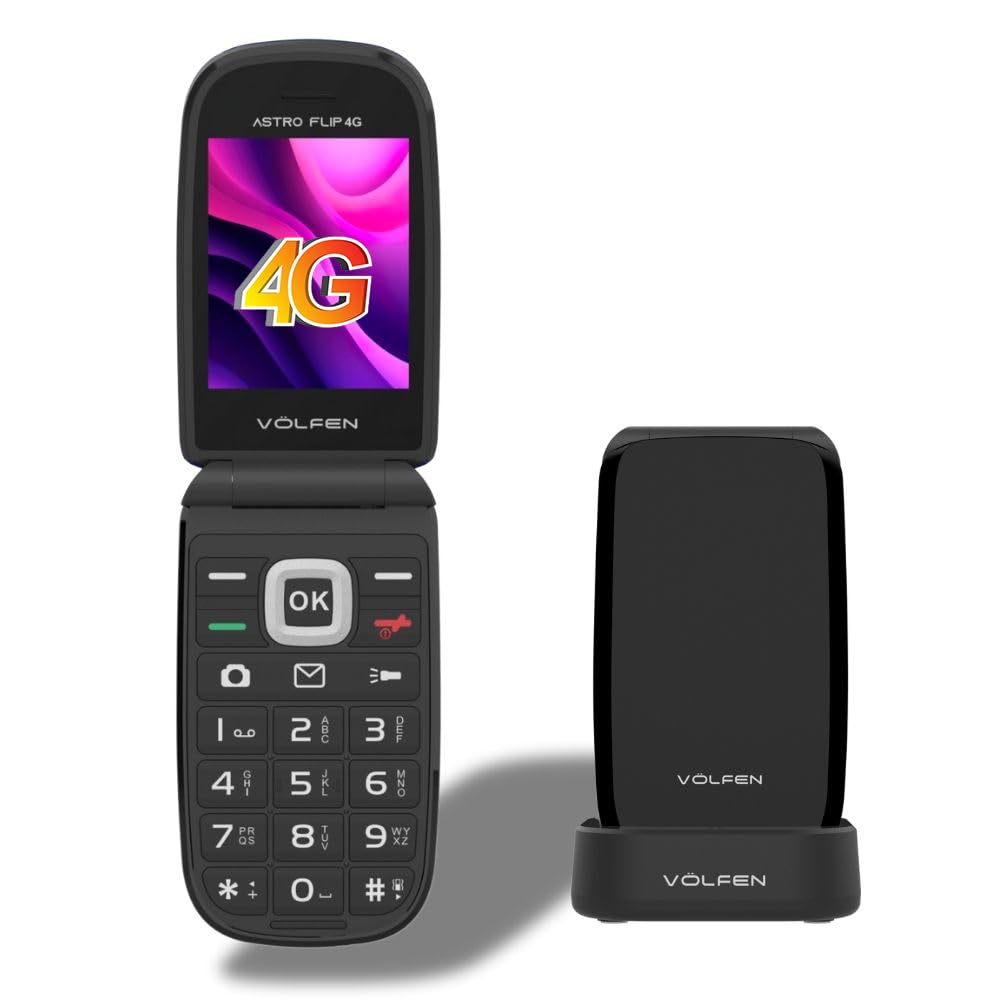 Astro Flip 4G - Teléfono Móvil para Personas Mayores con Tapa, Teclas Grandes y Pantalla XXL de 2,8”, Botón SOS, Fácil De Usar, Base de Carga USB-C, Doble SIM (Negro)