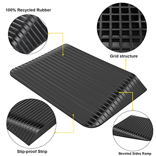Curb Ramp 3.5'' Rise Solid Heavy Duty Rubber Threshold Ramp 20000Lbs，Driveway Ramp For Wheelchair Scooter Doorway 35.5" X 20.8" X 3.5" #TOP6