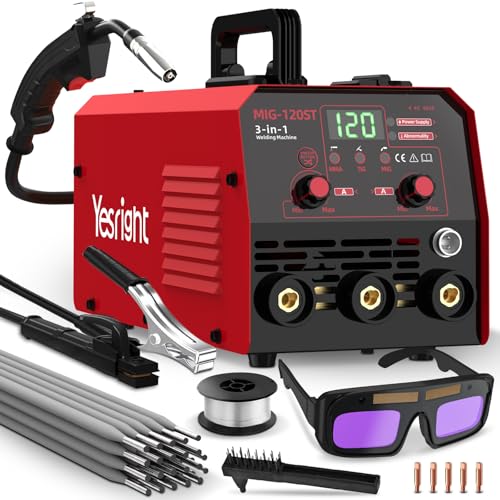 YesRight 120A Mig Welder, 3 IN 1 Gasless Flux Core MIG/Lift TIG/Stick Welder Machine with Synergy,...