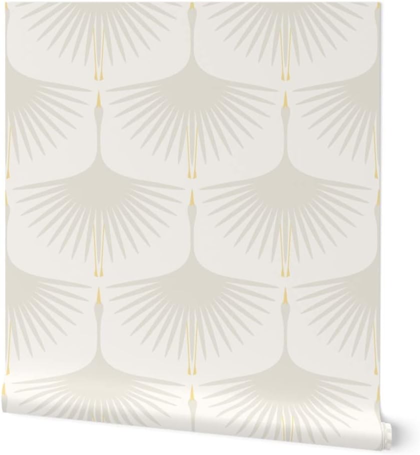 Removable Wallpaper Swatch - Art Deco Swans Neutral On White Subtle Custom Pre-Pasted Wallpaper by Spoonflower