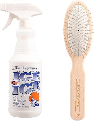Chris Christensen Ice on Ice Ice Spray para desenredar y acabado + cepillo ovalado de la serie original de 0.787 in: añade elasticidad y fuerza,