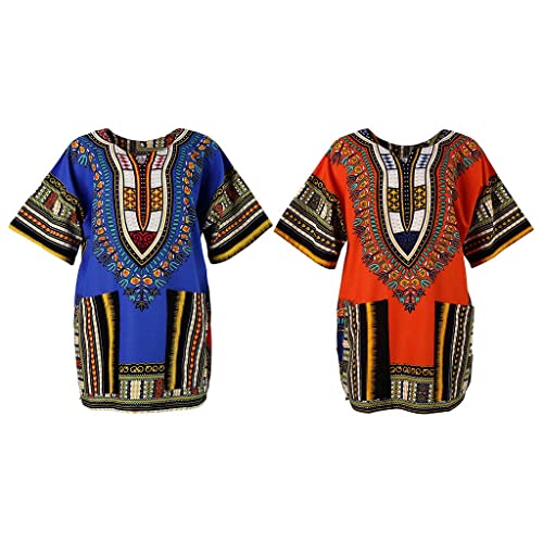 DYNWAVE Pacote de 2 Vestido Tradicional com Estampa Africana Dashiki Loose Fit