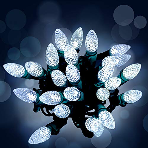PARKIM Christmas C3 Bulbs Light String 50 LED White Strawberry Xmas Tree Outdoor Indoor Waterproof Decoration Plug in 18 Feet Used for Patio Party Festive Courtyard Home (Cold White)