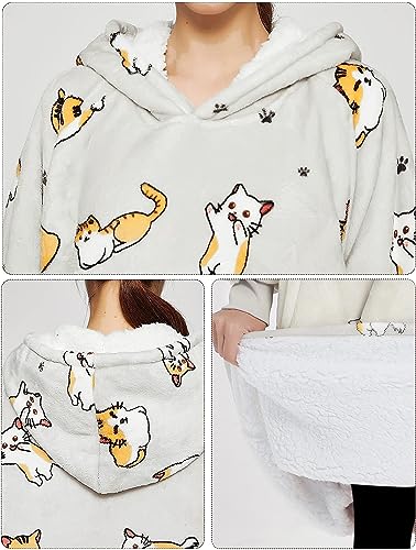 Image of KFUBUO Wearable Blanket Hoodie for Adults With Pocket Cat Extra Long | Sherpa, Cat Gifts for Cat lovers, Sweatshirt Blanket, Cat Hoodie Pouch, Cute Gifts for Women, Blanket Sweatshirt