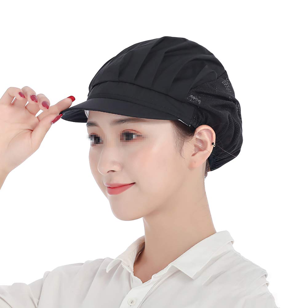 Hugede Unisex Black Adjustable Mob Cap Chef Hat Breathable Kitchen Cooking Hat Half Mesh Baker Waiter Cap For Women Men