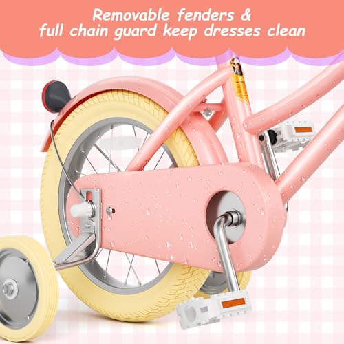 Image of Glaf Girls Bike with Training Wheels Toddler Kids Bike for 2-12 Years Old 12 14 16 18 20 Inch Children Cruiser Bicycle with Adjustable Seat and Handlebar (Pink, 12 Inch with Training Wheels)