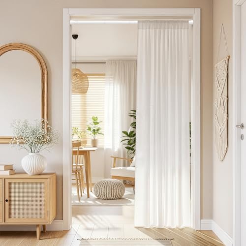 Image of AIZESI Spring Tension Rods Adjustable Tension Curtain Rod Small Tension Rod No Drilling Expandable Spring Loaded Curtain Tension Rod (White,45 inch to 77 inch-1Pcs)