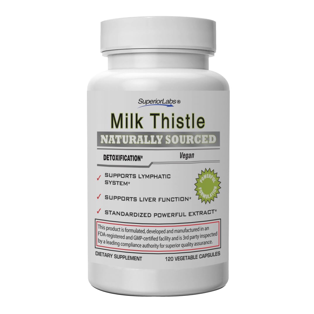 Superior Labs Milk Thistle NonGMO - 80% Silymarin Flavonoids - Powerful Formula for Healthy Liver, Kidney, Detox and Function, Energy - 250mg 4:1 Extract Yielding 1,000mg, 120 Vegetable Caps