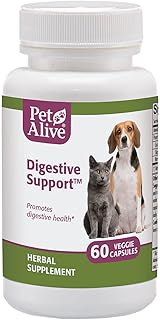 PetAlive Digestive Support - All Natural Herbal Supplement for Cat and Dog Digestive Tract Health -Temporarily Relieves Symptoms of Gastritis in Pets - 60 Veggie Caps