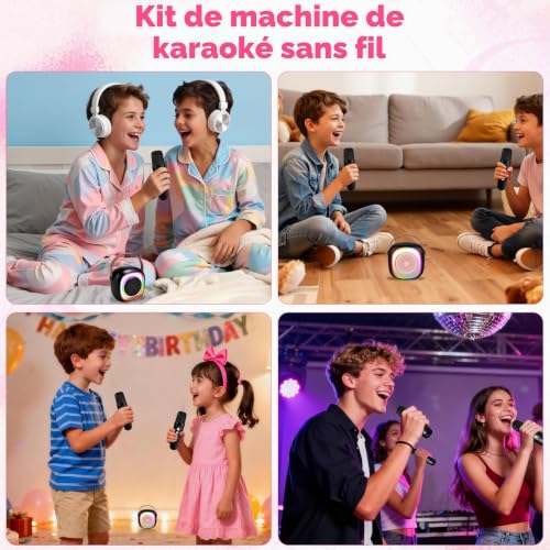 Ambesty Karaoke Enfant avec 2 Microphones sans Fil, Micro Portables Karaoké, Jouet de Karaoké Bluetooth avec Voix Change et LED Lumière pour 3-12 Enfant Fille Cadeau Chanter Adulte (Noir) – vue 8