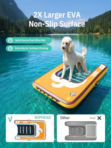 Image of Niphean Dog Pool Ramp, Non-Slip Floating Dog Boat Ramp Up to 240 Pounds | Inflatable Dog Water Ramp for Pool, Boat, Dock & Lake, Safe & Durable Ladder for Large Pets to Easy Water Access