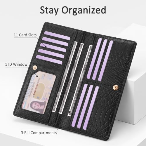 Image of Tipmile Slim Wallet for Women, RFID Blocking Credit Card Holder | 1 Zipper Pocket, 1 ID Window, 3 Cash Compartments, 11 Card Slots