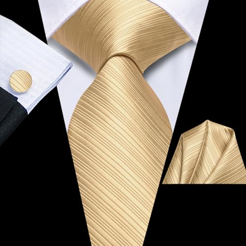 Image of Hi-Tie Men Silk Ties Set with Flower Lapel Pin Necktie Pocket Square Cufflinks for Tuxedo Wedding Business