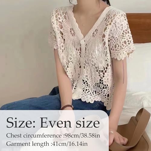Lace Cardigan, Lace Cardigan for Women, V Neck Short Sleeve Hollow Out White, Button Up Crochet Shrug for Summer, One Size4