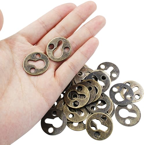 Image of 25 mm / 1 Inch Metal Keyhole Hangers, 30 Pcs Round Type Shelf Brackets, Bronze Keyhole Mounting Plate with Screws for Picture Frame, Wall