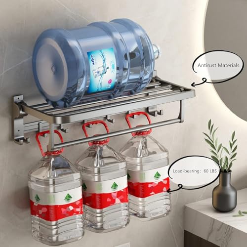 Image of Towel Holder in Bathroom Towel Hanger for Wall Bathroom Towel Rack with Towel Bar and Hooks 60cm Foldable Towel Rod Wall Mounted Lavatory Towel Stand Gray Finish
