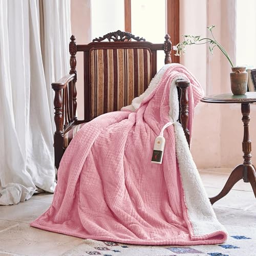 Heated Blanket Electric Blanket Throw 50”X60”-Heating Throw with 9 Heat Settings-10 Hours Auto Off,ETL Certified,Machine Washable (Light Pink)