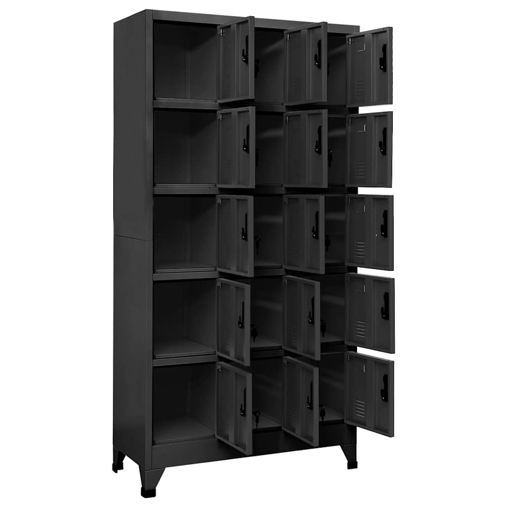 Armadietto con Serratura Antracite 90x40x180 cm in Acciaio, 15 Ante con Serratura e 2 Chiavi per Porta, Armadio Sicurezza per Ufficio, Design Moderno con Prese Aria