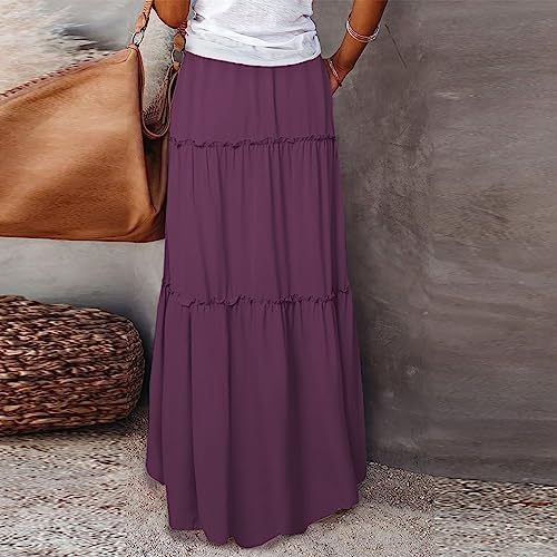 Maxi Solid Skirts for Women High Waisted Tiered A Line Flowy Long Skirt Loose Comfy Elastic Casual Swing Y2k Skirts3