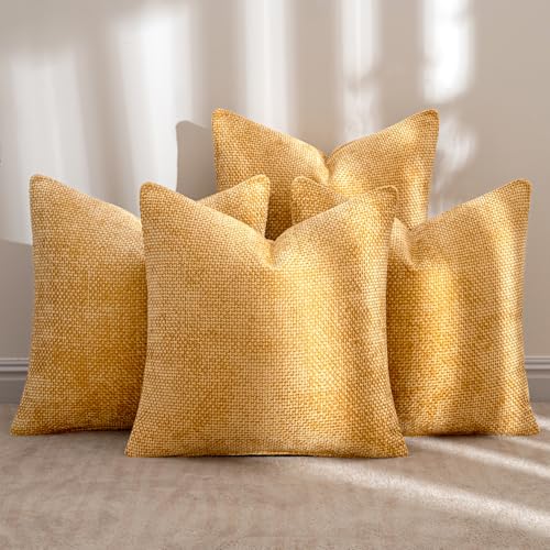 Image of MIULEE Pack of 4 Couch Throw Pillow Covers 18x18 Inch Gold Soft Decorative Chenille Pillow Covers Farmhouse Accent Cushion Covers for Boho Spring Home Decor Sofa Bedroom Living Room