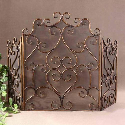 Genérico Cubierta de Chimenea Plegable de Acero de 50 x 35 Pulgadas, Pantallas de Metal para Chimenea de 3 Paneles, Rejillas para Chimenea de leña, Protector de chispas Seguro para Sala de Estar
