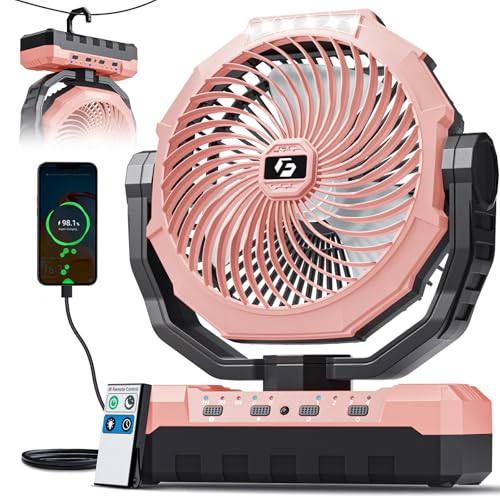 Image of FRIZCOL 3-in-1 Camping Fan - Portable Fans Rechargeable - 24000mAh Battery Powered Fan with Light for Indoor, Outdoor, Tent, Travel, Fishing, Jobsite, Gifts for Men Dad Him - Pink