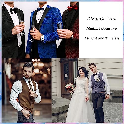 Image of DiBanGu Mens Paisley Vest Silk Sleeveless Suit Vest and Neck Tie Pocket Square Cufflinks Set for Wedding Formal