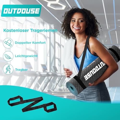 OUTDOUSE Yogamatte Sportmatte–70 aufgedruckte Yoga Posen, rutschfestes TPE-Material, für Gymnastik, Pilate, Zuhause und Reisen, Fitness Mattes für Damen und Herren, Grün und Schwarz, 183x61x 0,6 cm