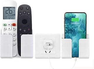 Wall Mounted Mobile Holder, Pack of 2, Holder for Remote & Phone, Multi Purpose Stand with Hole for Phone Charging, Come with Double Face Strong Adhesive, White Color
