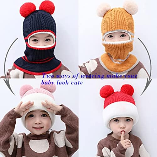 JFAN Toddler Cap Thick Soft Plush with Pompom Hat Winter Warm Elastic Hat Scarf Fleece Knit Earflap Beanies Hood for Baby