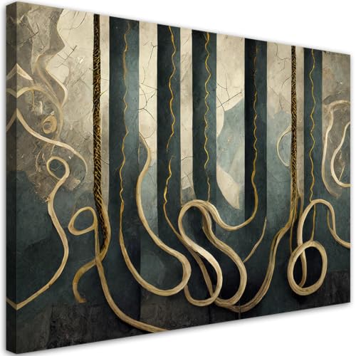 Lienzo abstracto de hojas de palma para decorar un salón moderno con calidez 2