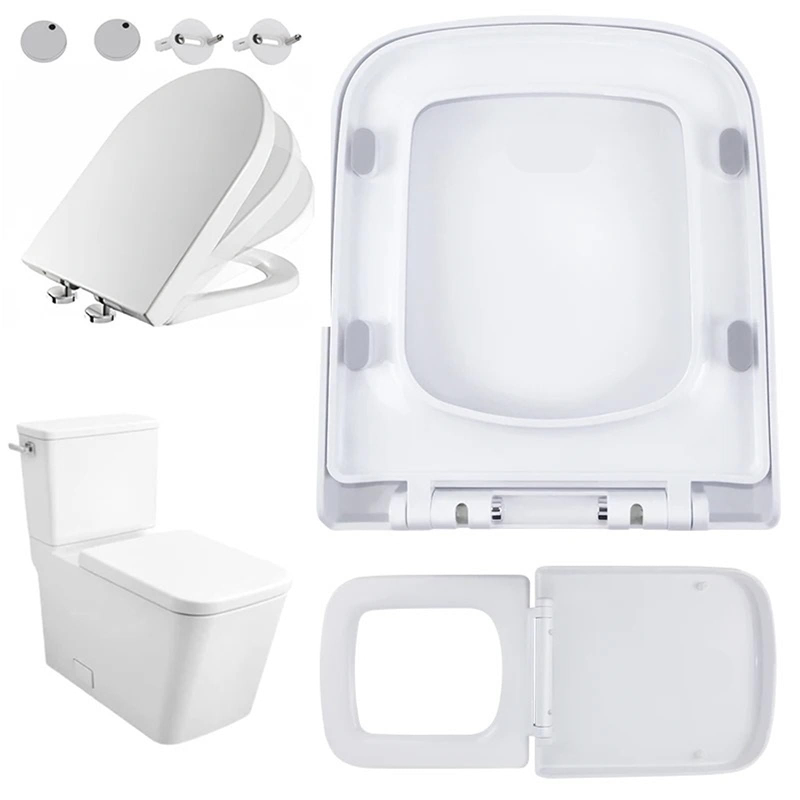 Ciopljhkl One Color Square Toilet Seat Quick-Release Soft-Close Easy Clean Compact Wc Cover, Scratch-Resistant Bathroom For Bathroom