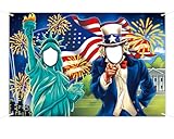 Statue of Liberty and Uncle Sam Backdrop 5 x 3.3 ft, American Patriotic Photography Background, Patriotic Day Party Face Cutout Photo Props, Funny American New Year Face in Hole Selfie Photo Prop