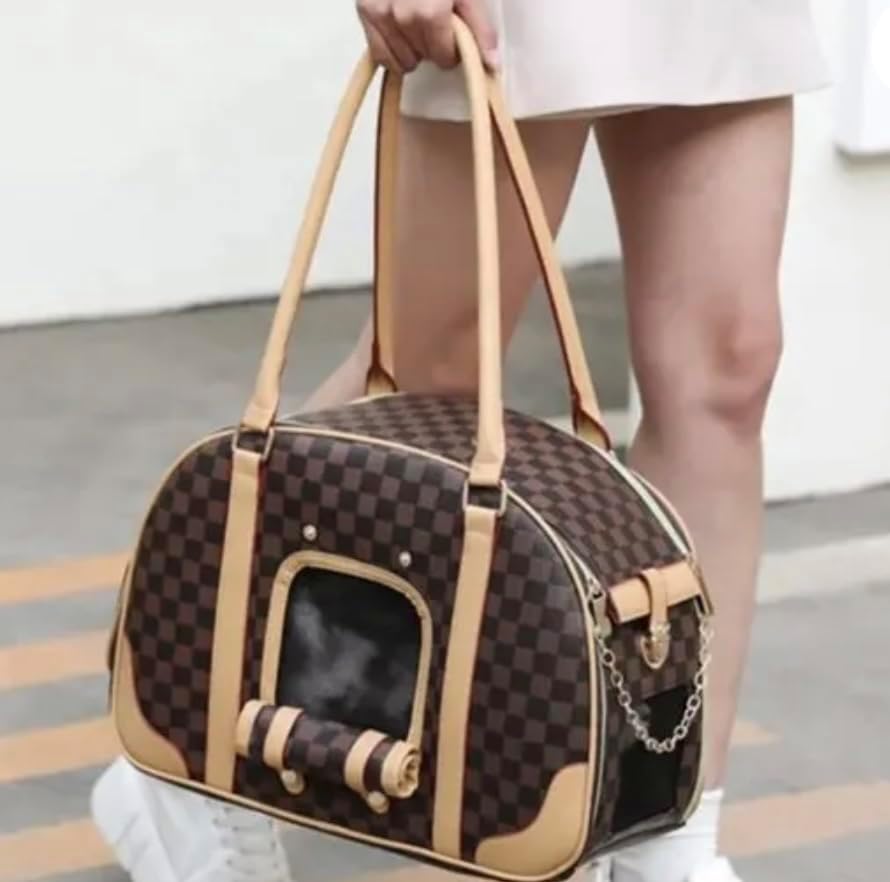 Designer Chewy Dog Carrier Bag | Dog Purse (Brown, 16" x 8" x 12")