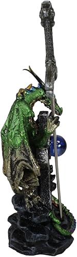 Miniatura 5 de Ebros Gift Legendario dragón celta metálico verde tierra sosteniendo una cruz alta con orbe azul y garra draconiana, abrecartas figurita para el