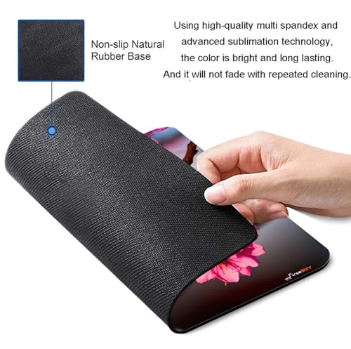 Image of Mouse Pad Pink Blossoms, Premium-Textured Custom Mouse Mat Design, Washable Mousepad Lycra Cloth, Non-Slip Rubber Base Computer Mouse Pads for Wireless Mouse