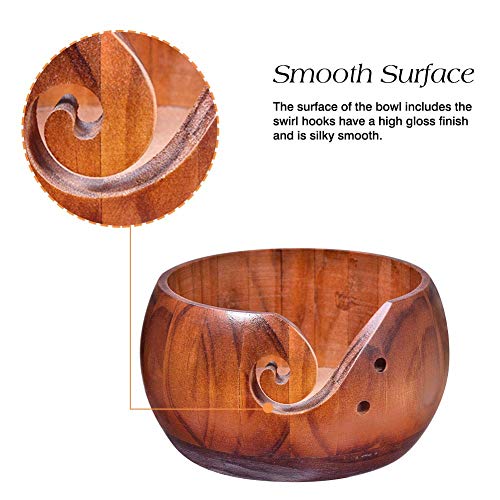 Image of Wooden Crafted Yarn Ball Storage Bowl with Carved Holes and Drills Holes Wooden Yarn Bowl for Crocheting Knitting Accessories DIY Crafts (C)